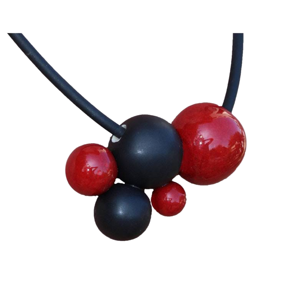Meteore Ceramic Necklace, Cherry & Black