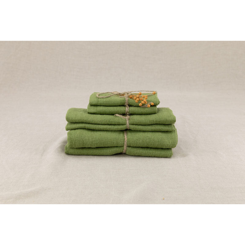 Pure Washed Linen Towels, Olive Green