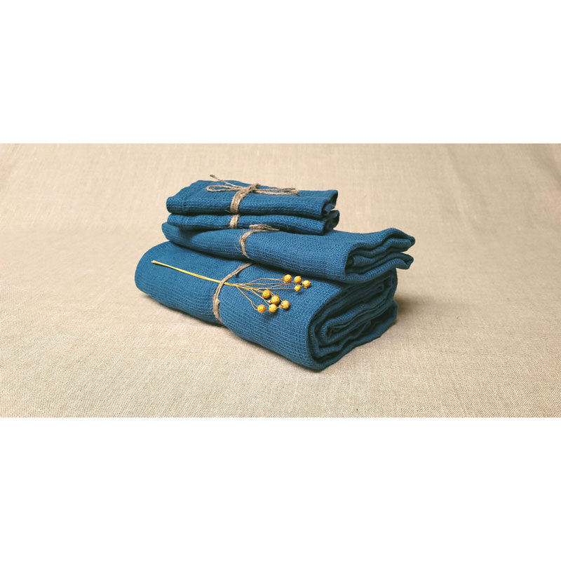Pure Washed Linen Towels, Prussian Blue
