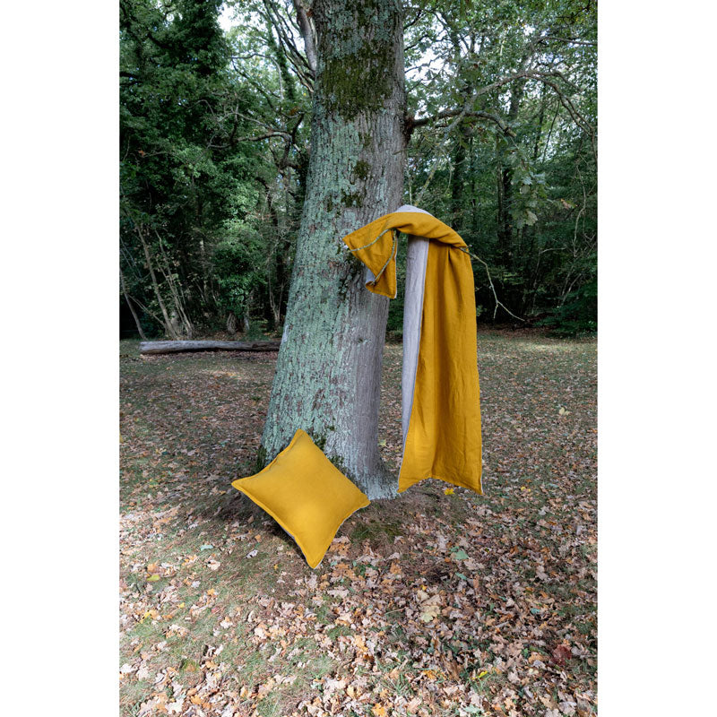 Pure Washed Linen Cushion Cover, Two-Tone Curry Yellow