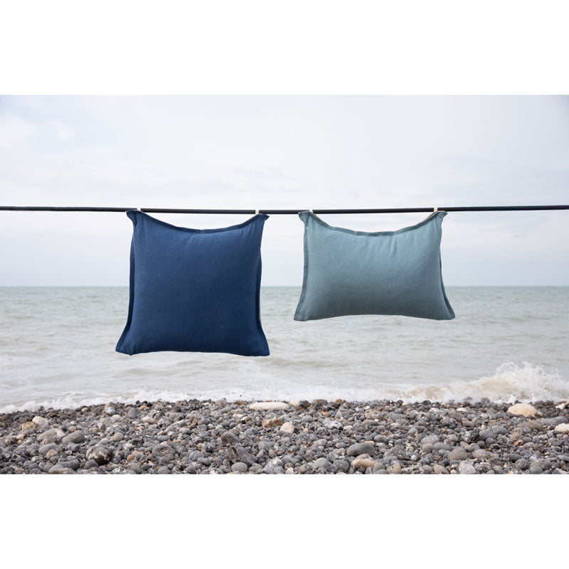 Pure Washed Linen Cushion Cover, Two-Tone Turquoise