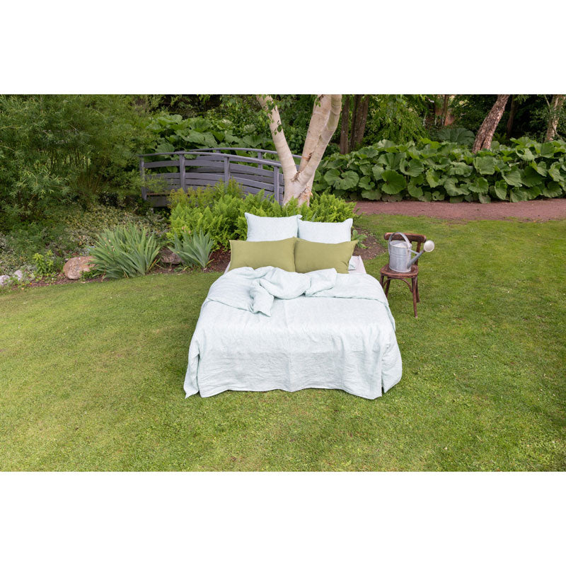 Pure Washed Linen Duvet Cover, Pea Green Stripe