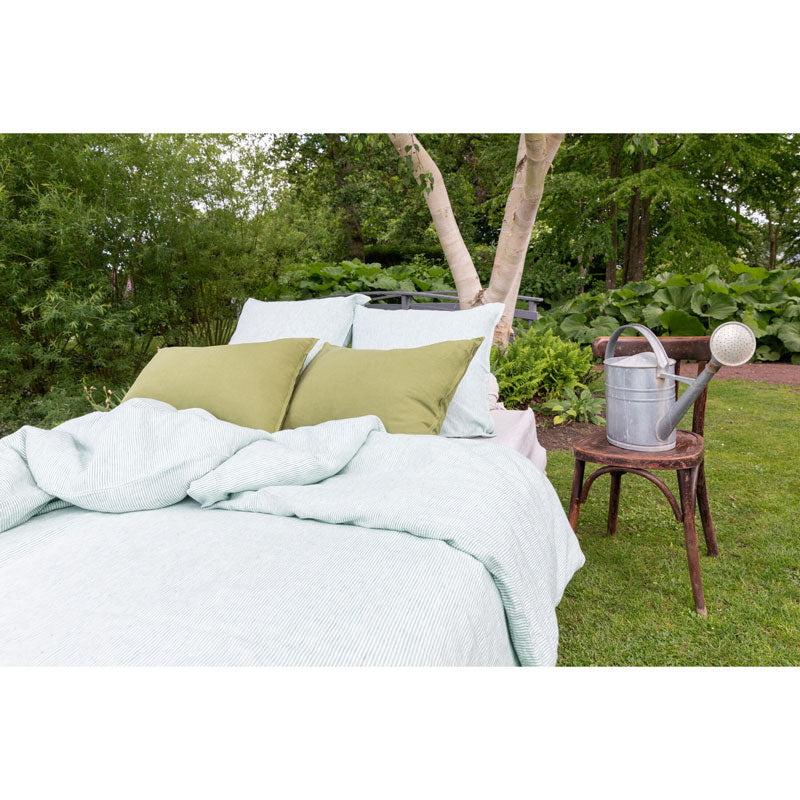 Pure Washed Linen Duvet Cover, Pea Green Stripe