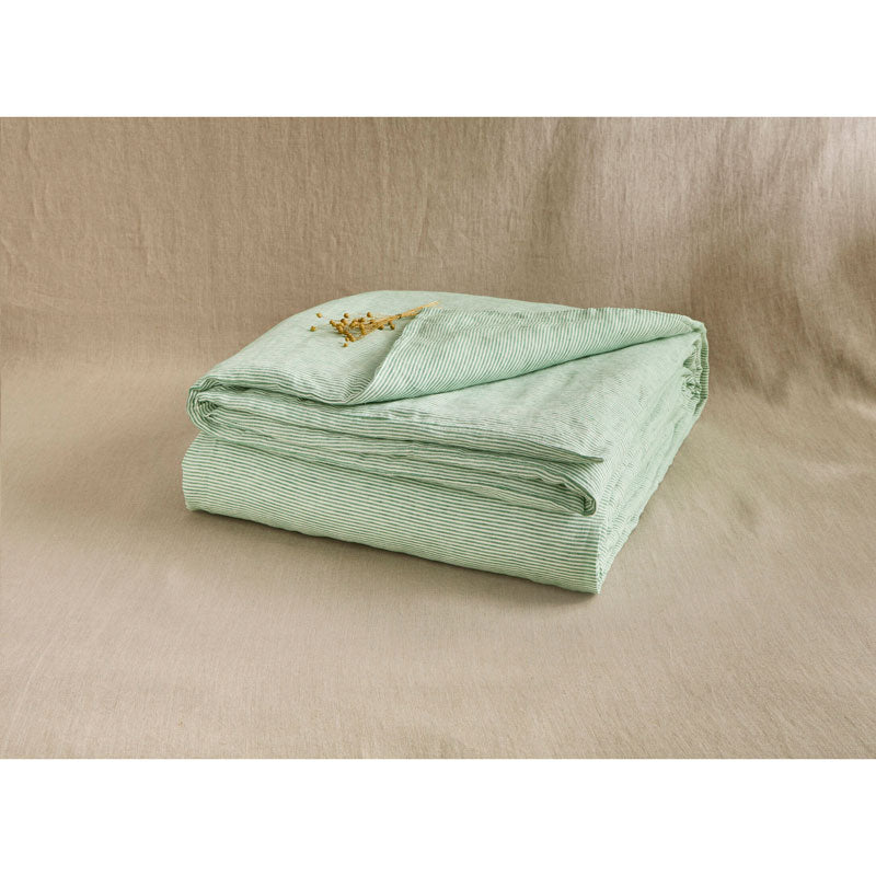 Pure Washed Linen Duvet Cover, Pea Green Stripe