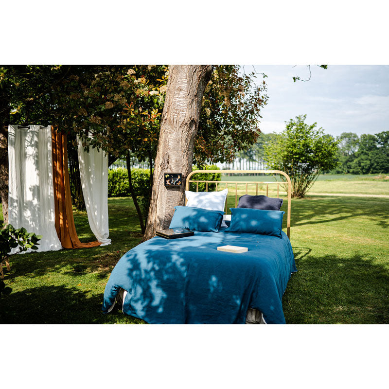 Pure Washed Linen Duvet Cover, Prussian Blue