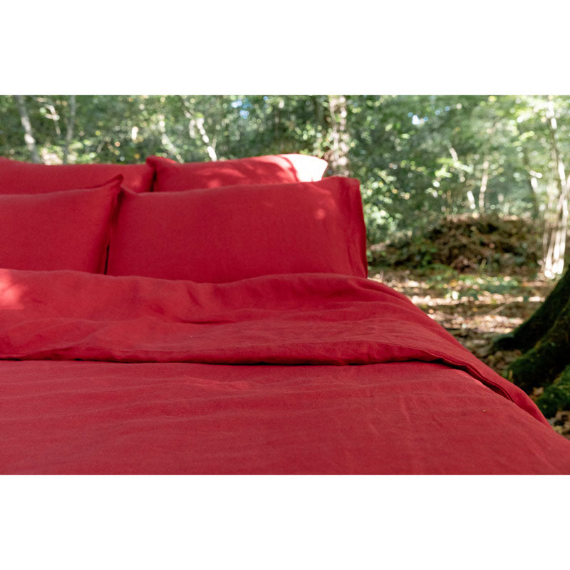 Pure Washed Linen Duvet Cover, Redcurrant