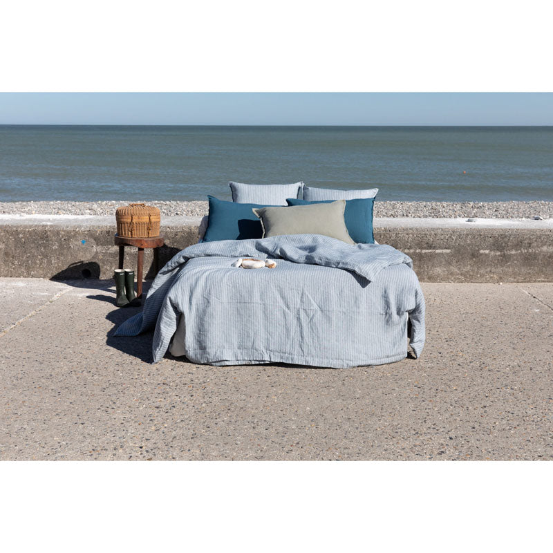 Pure Washed Linen Duvet Cover, Slate Blue Stripe