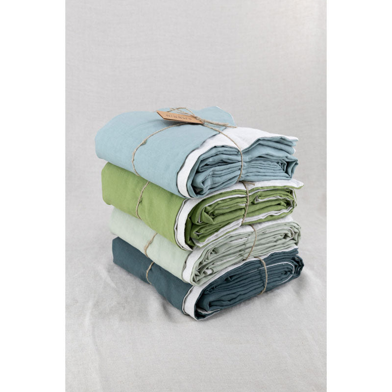 Pure Washed Linen Duvet Cover, Two-Tone Celadon Green