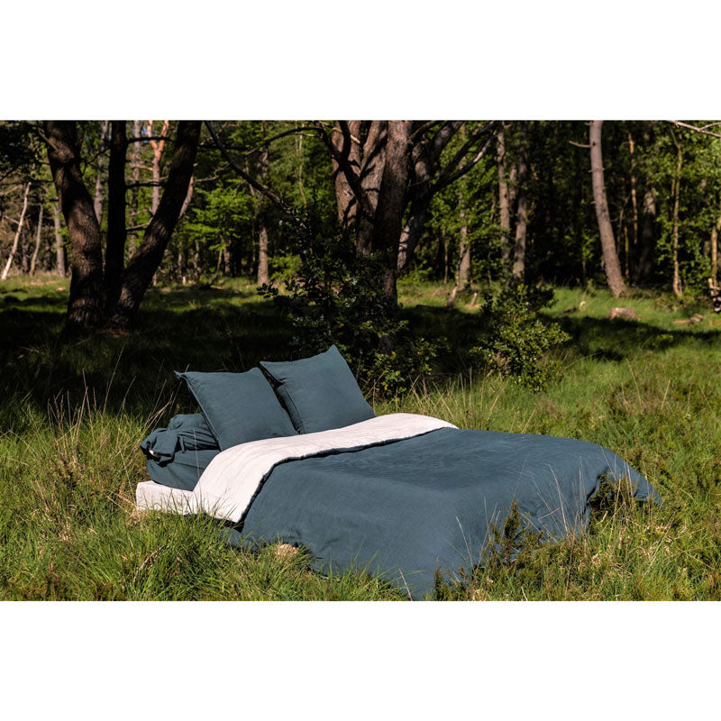 Pure Washed Linen Duvet Cover, Two-Tone Forest Green