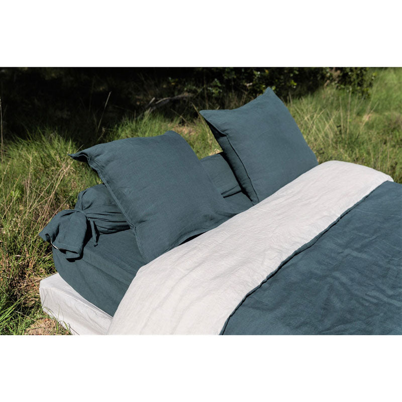 Pure Washed Linen Duvet Cover, Two-Tone Forest Green