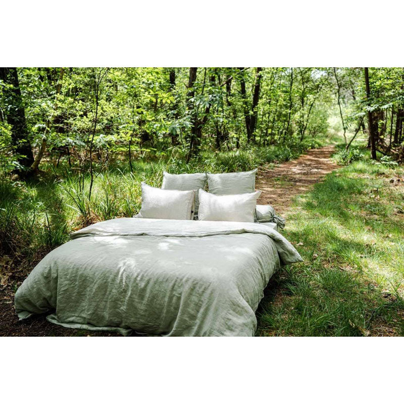 Pure Washed Linen Duvet Cover, Two-Tone Linden Green