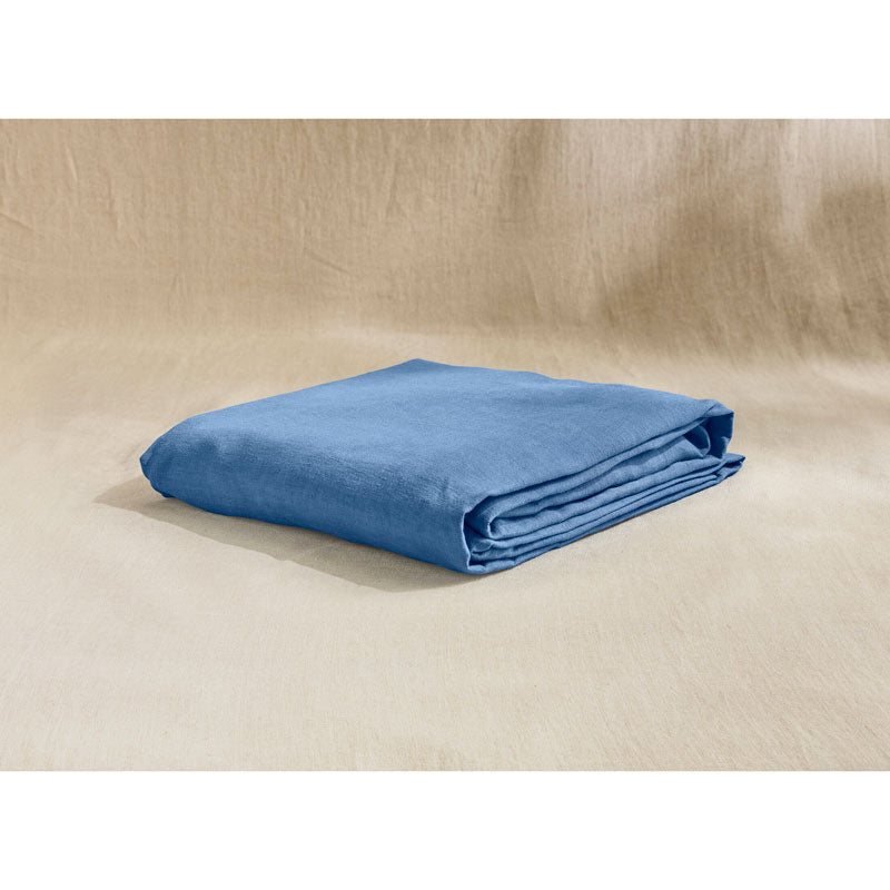 Pure Washed Linen Fitted Sheet, Blue Flower