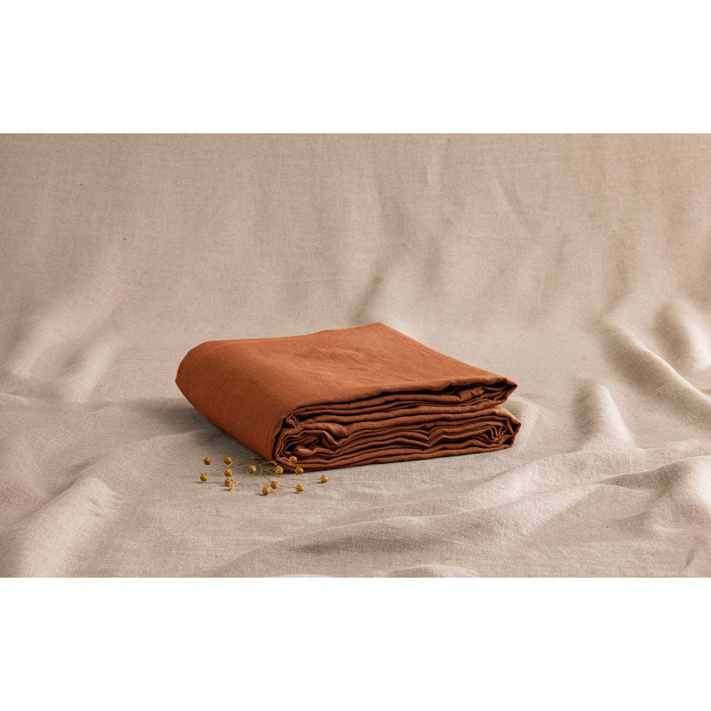 Pure Washed Linen Fitted Sheet, Caramel