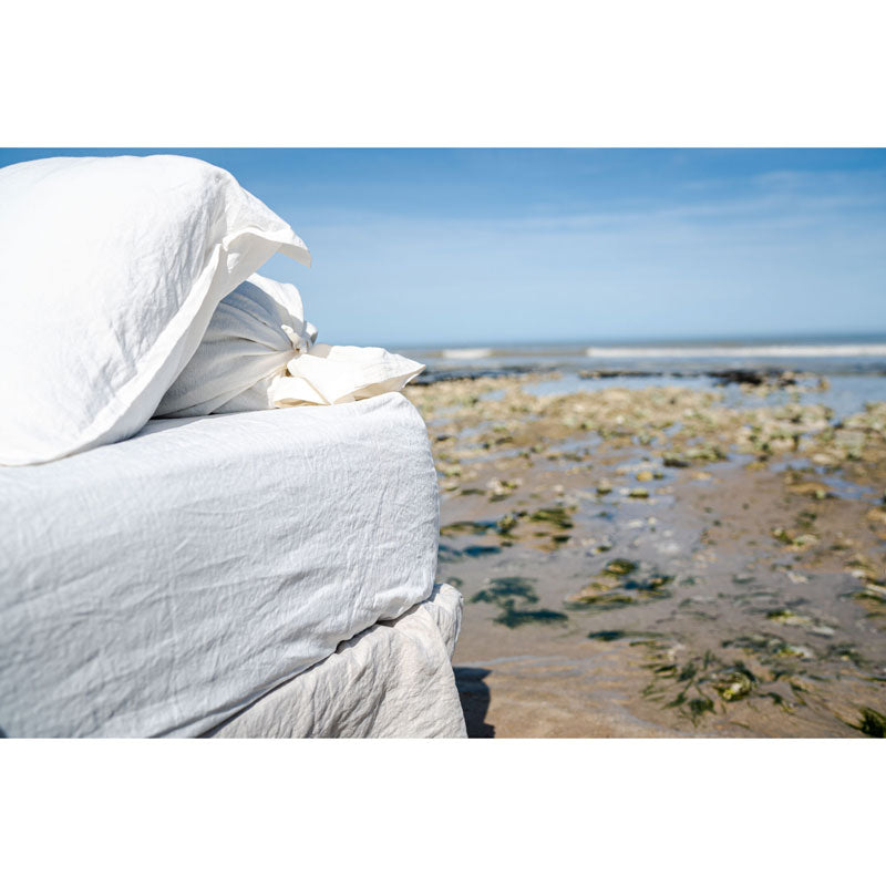 Pure Washed Linen Fitted Sheet, Chalk