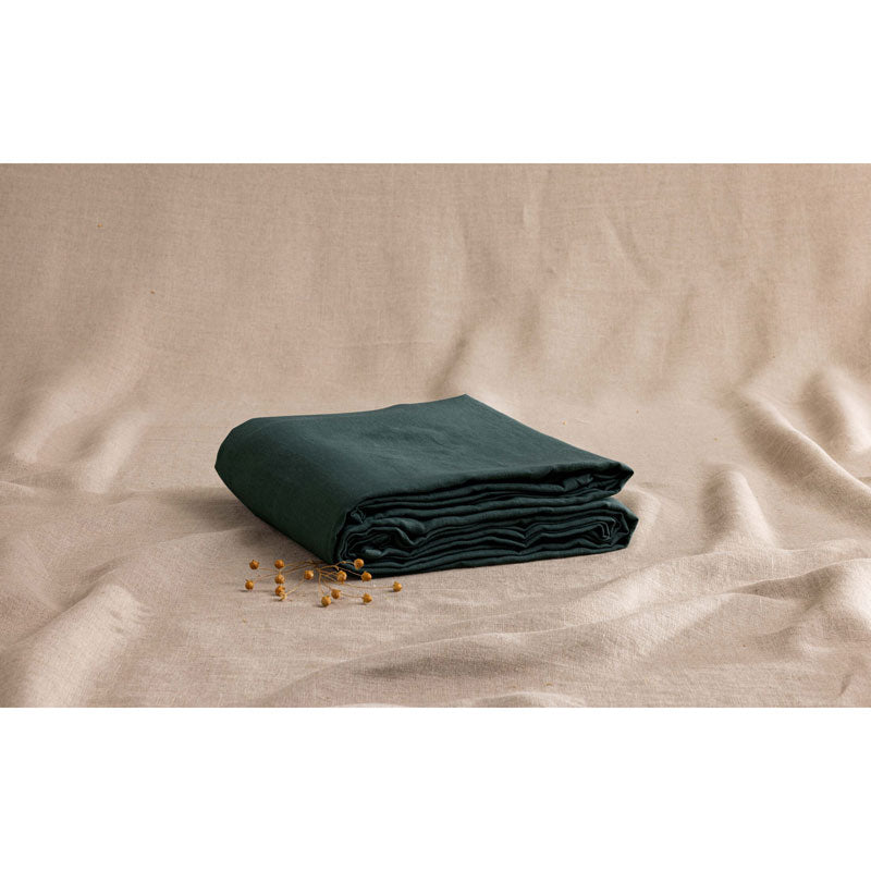 Pure Washed Linen Fitted Sheet, Forest Green