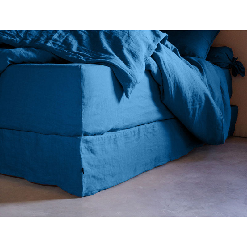 Pure Washed Linen Fitted Sheet, Prussian Blue