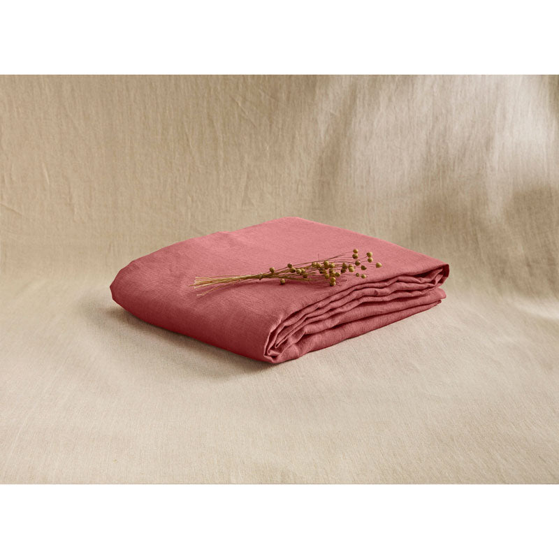 Pure Washed Linen Fitted Sheet, Rosewood