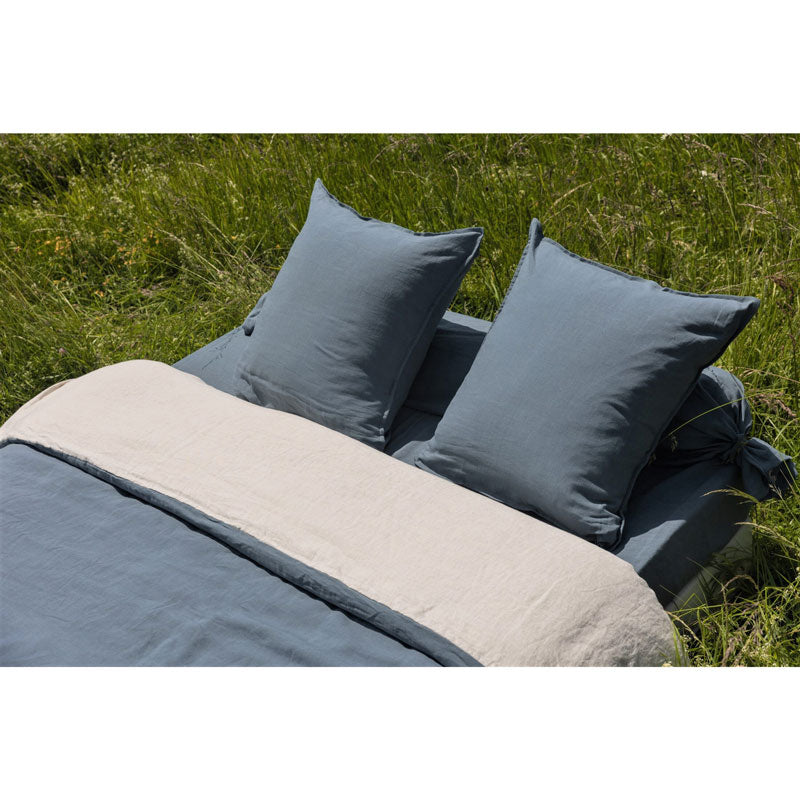 Pure Washed Linen Fitted Sheet, Slate Blue