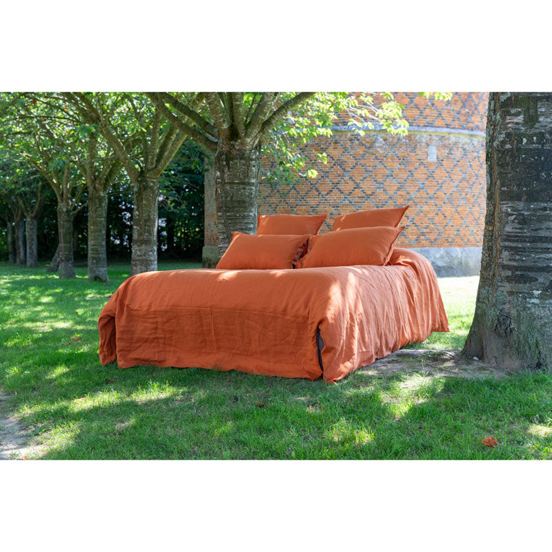 Pure Washed Linen Fitted Sheet, Terracotta Tile
