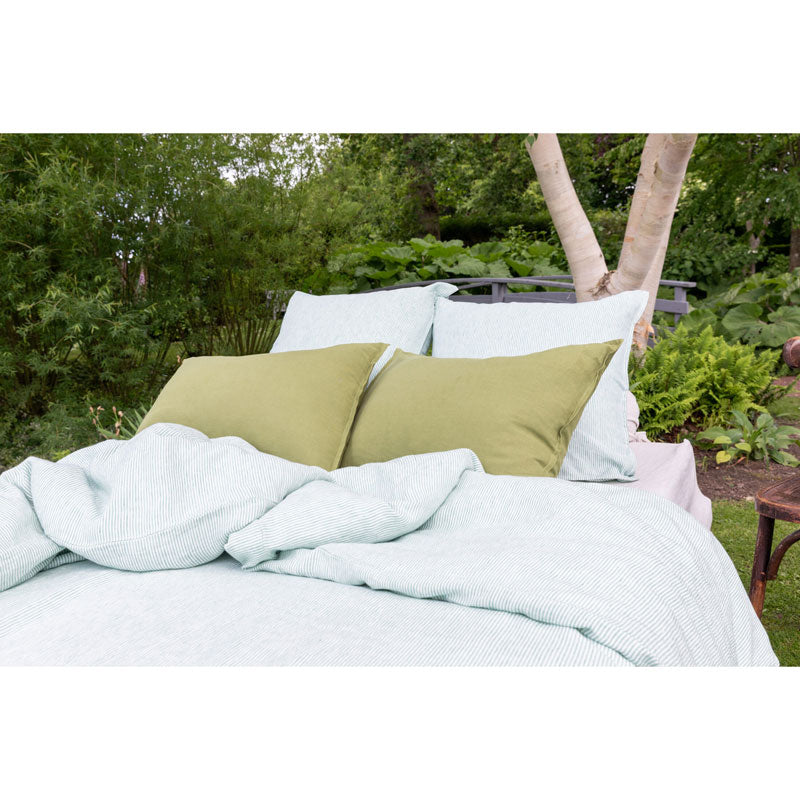 Pure Washed Linen Flat Sheet, Pea Stripe
