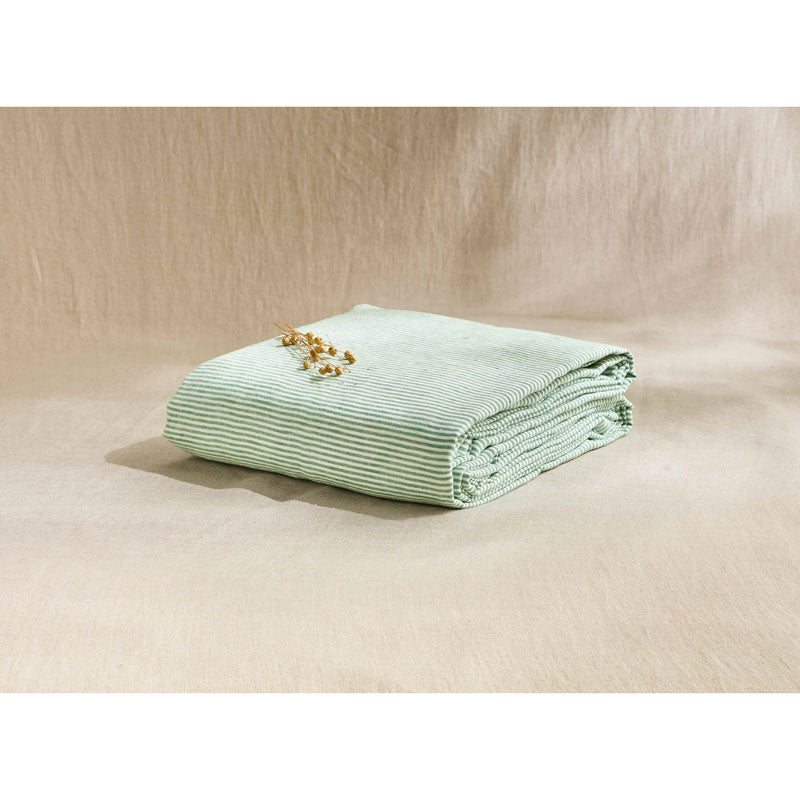 Pure Washed Linen Flat Sheet, Pea Stripe