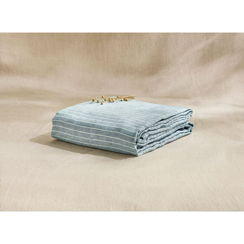 Pure Washed Linen Flat Sheet, Slate Stripe