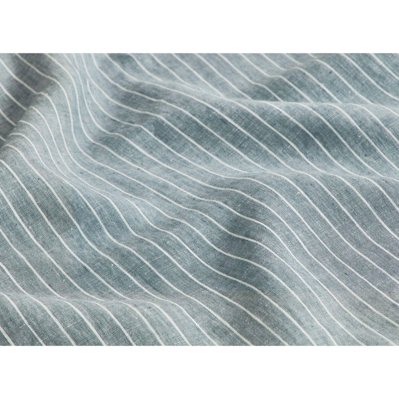 Pure Washed Linen Flat Sheet, Slate Blue Stripe