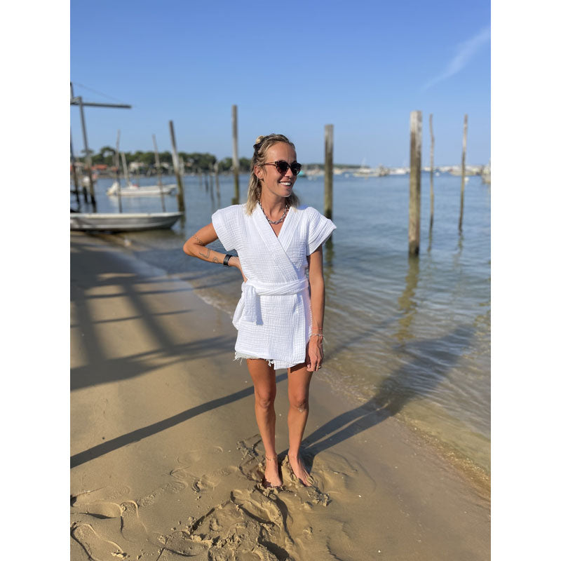 Cotton Gauze Kimono Jacket, White