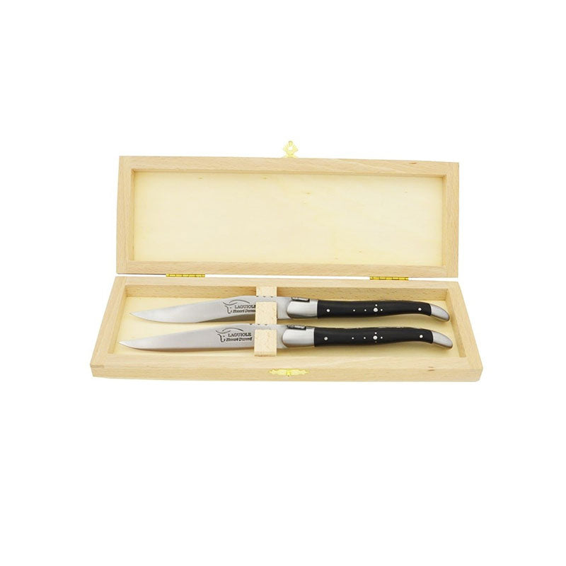 Laguiole Steak Knives Chiseled Double Plates Ebony Wood, Prestige Collection - Zouf.biz