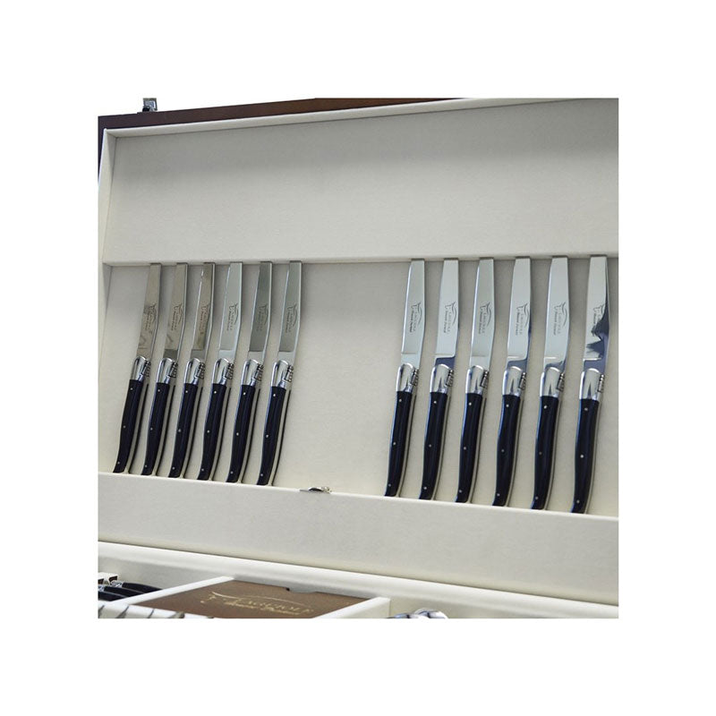 Laguiole Cutlery Canteen 48 Pieces Black Corian, Classic Collection - Zouf.biz