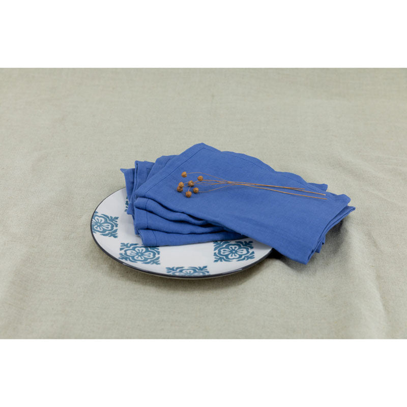 Pure Washed Linen Napkins, Set of 4, Blue Flower