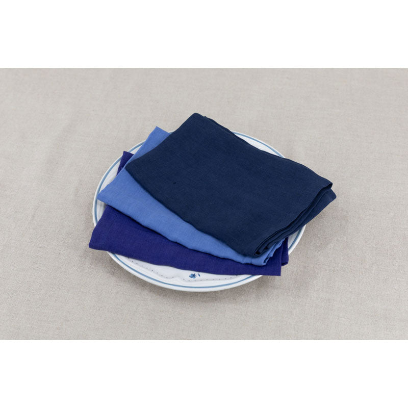 Pure Washed Linen Napkins, Set of 4, Blue Flower