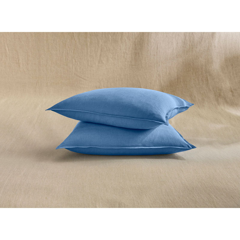 Pure Washed Linen Pillow Case, Blue Flower
