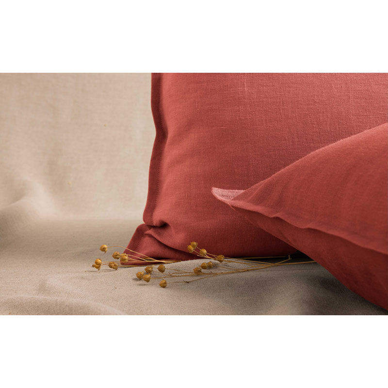 Pure Washed Linen Pillow Case, Fig Red