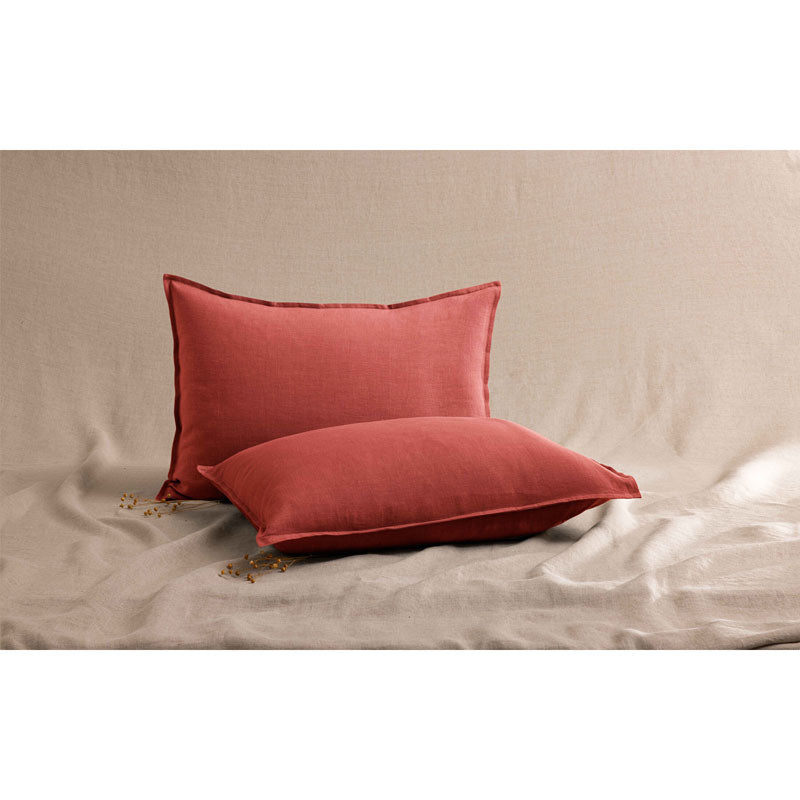Pure Washed Linen Pillow Case, Fig Red