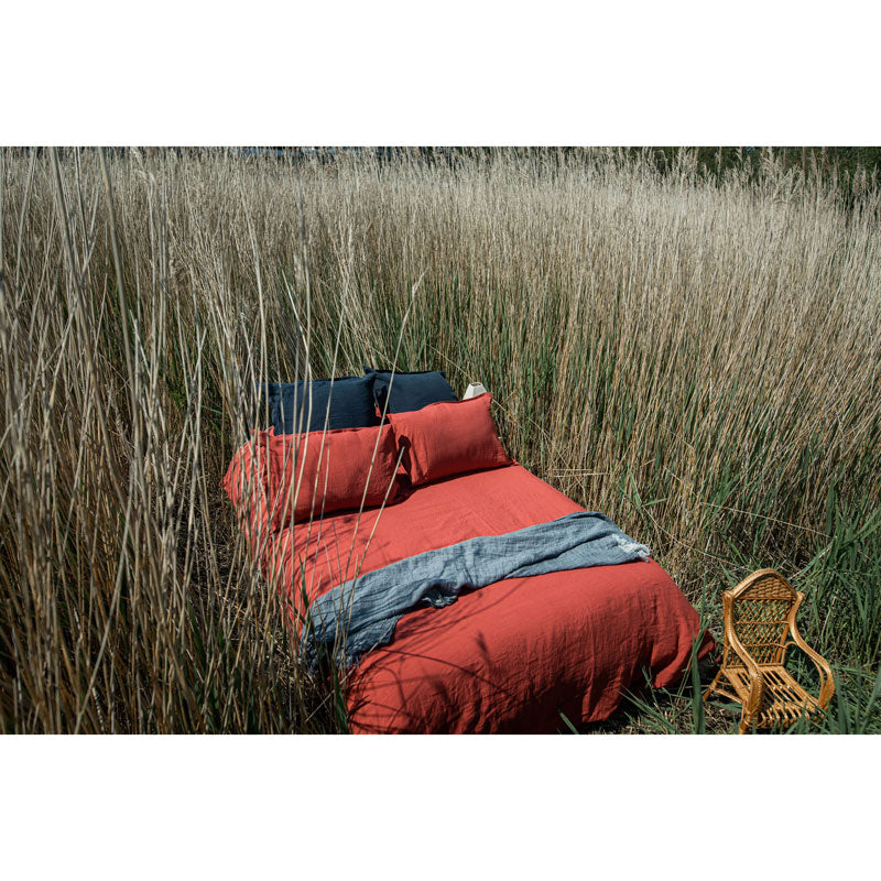 Pure Washed Linen Pillow Case, Fig Red