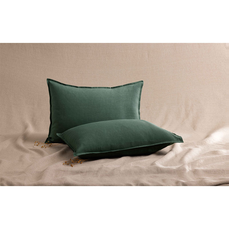 Pure Washed Linen Pillow Case, Forest Green