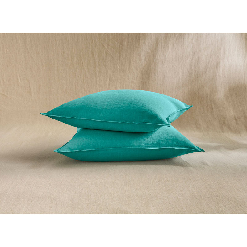 Pure Washed Linen Pillow Case, Lagoon Blue