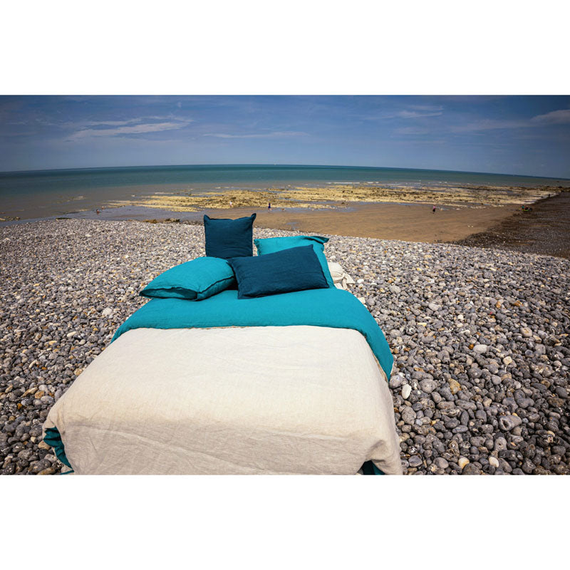 Pure Washed Linen Pillow Case, Lagoon Blue