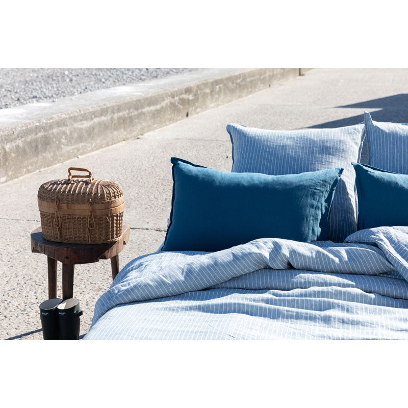 Pure Washed Linen Pillow Case, Slate Blue Stripe