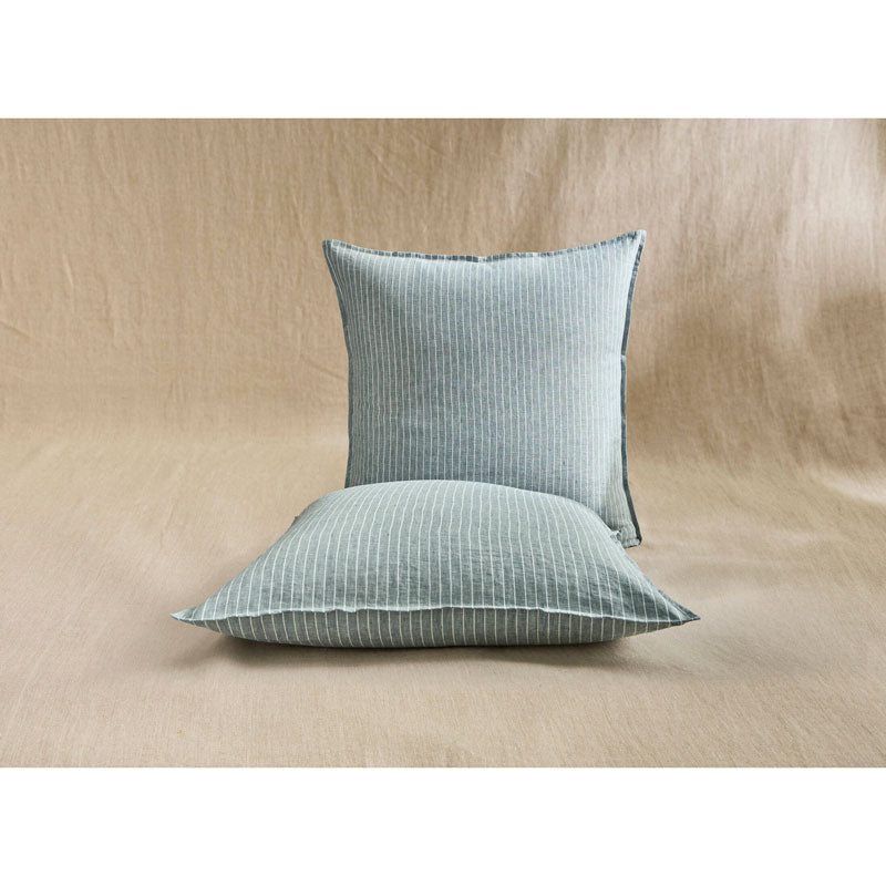 Pure Washed Linen Pillow Case, Slate Blue Stripe