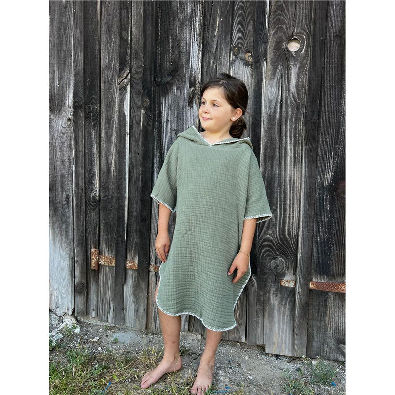 Khaki Cotton Gauze Hooded Poncho - Zouf.biz