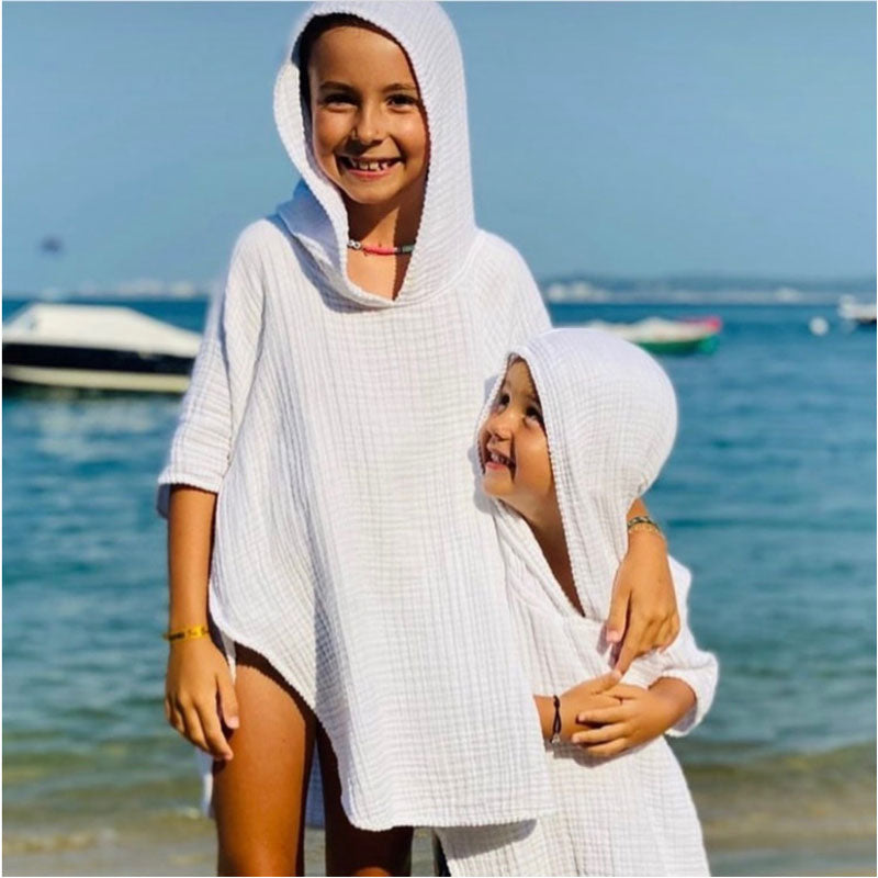 White Cotton Gauze Hooded Poncho - Zouf.biz