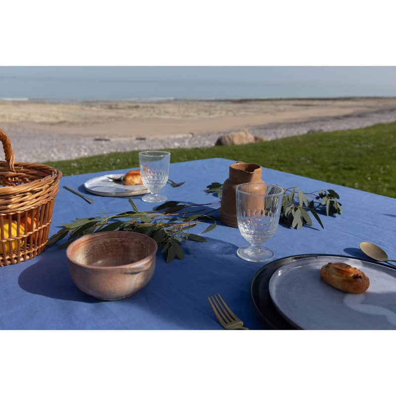 Pure Washed Linen Tablecloth, Blue Flower