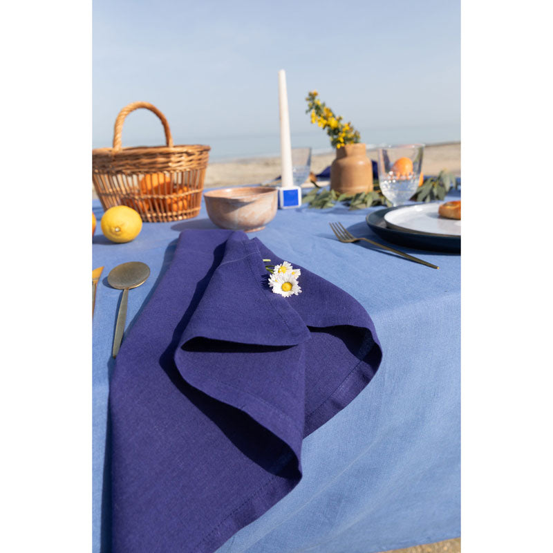 Pure Washed Linen Tablecloth, Blue Flower