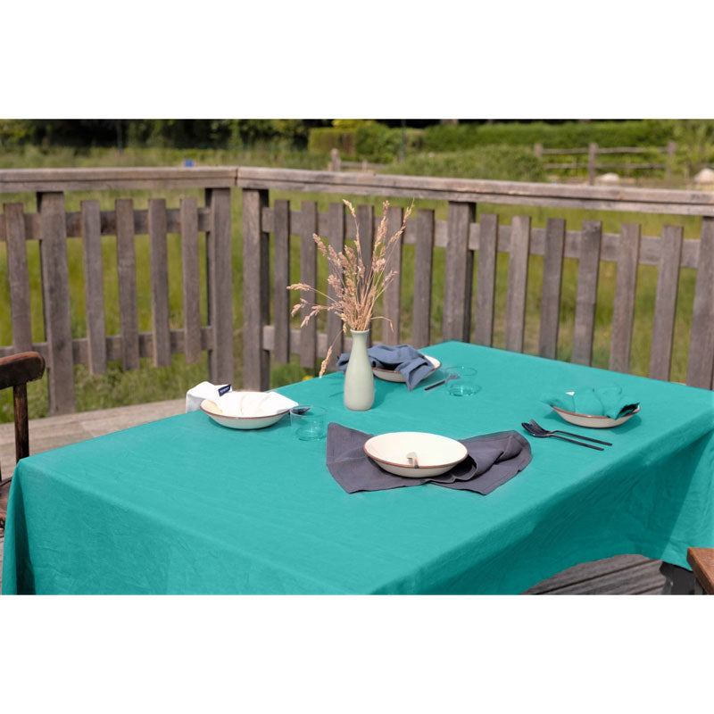 Pure Washed Linen Tablecloth, Lagoon Blue