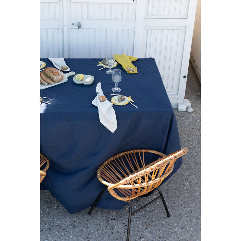 Pure Washed Linen Tablecloth, Midnight Blue