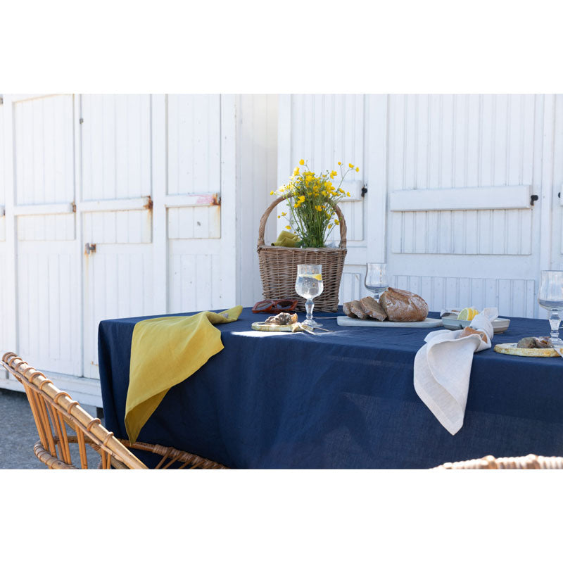Pure Washed Linen Tablecloth, Midnight Blue
