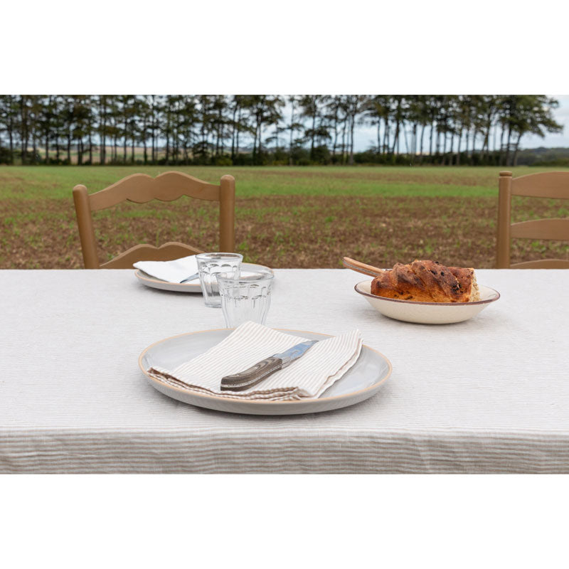 Pure Washed Linen Tablecloth, Natural Stripe