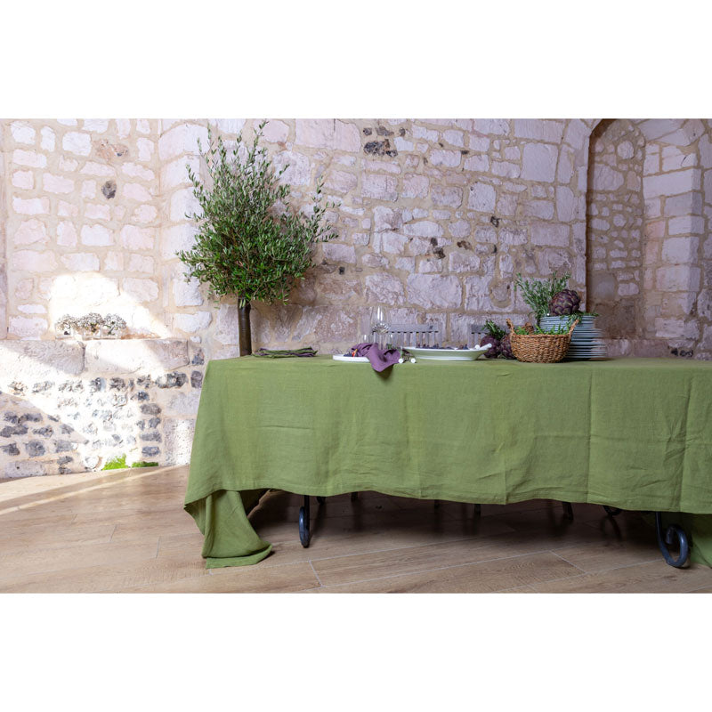 Pure Washed Linen Tablecloth, Olive Green